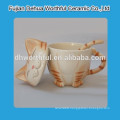 Cat design ceramic cup with lid & spoon